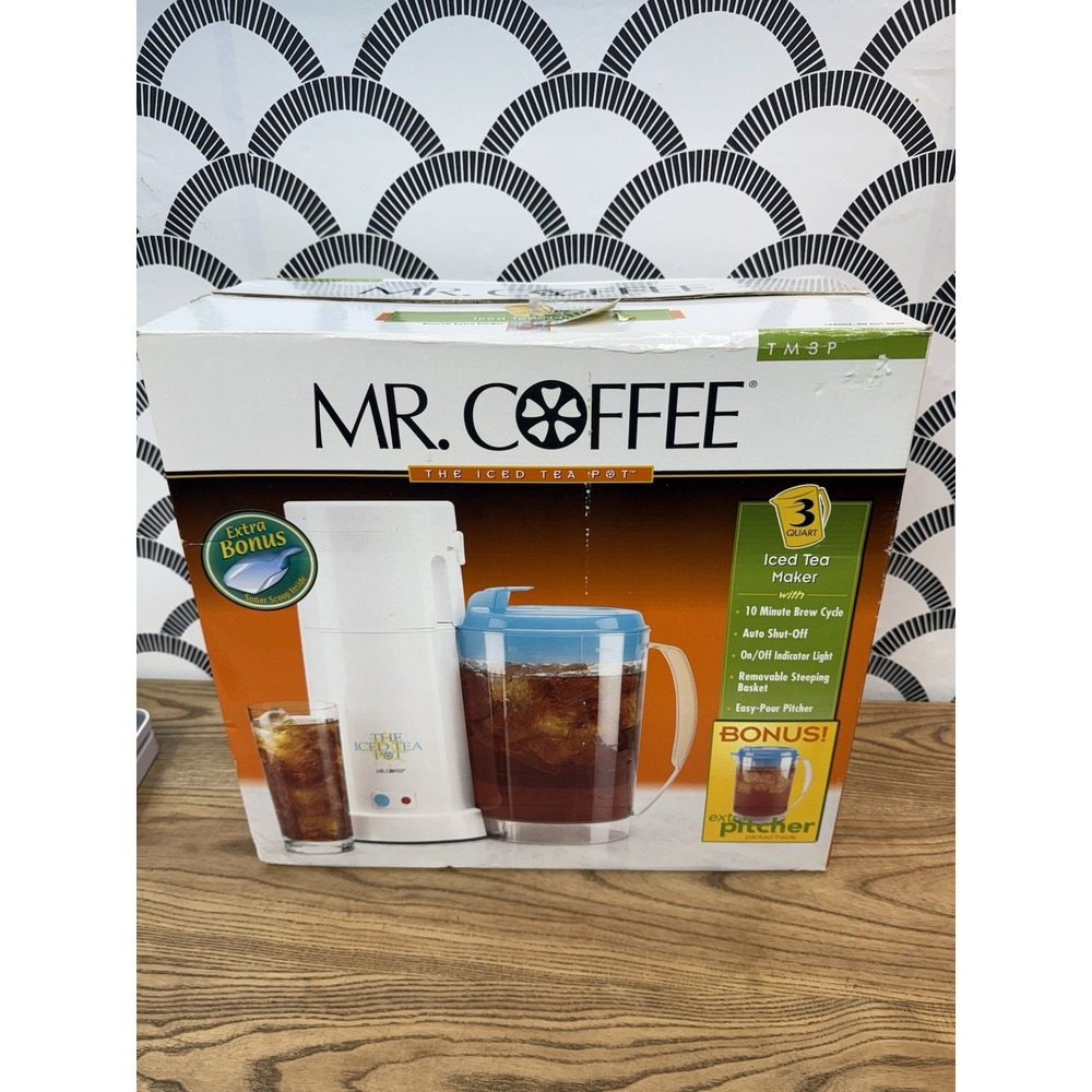 Mr. Coffee Iced Tea Maker TM3PS 3 Quart with Extra Pitcher Teal VTG NOS